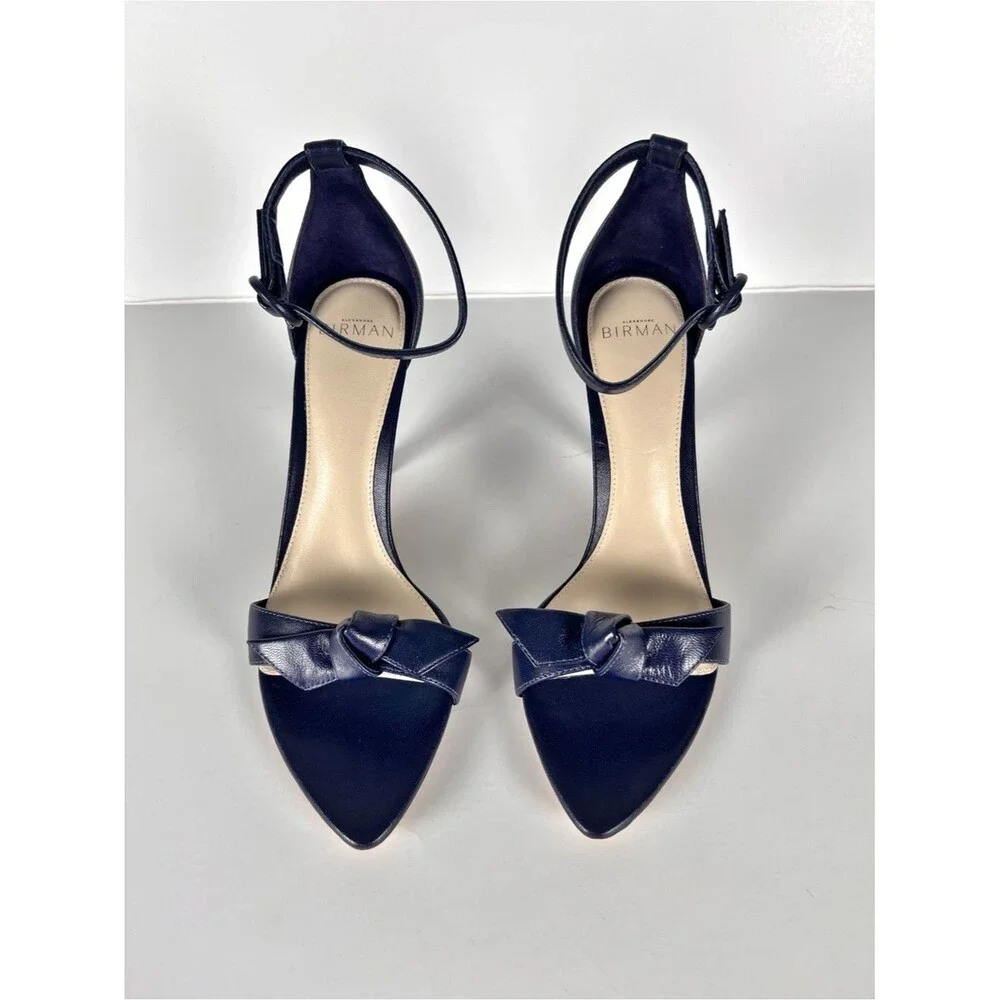 Alexandre Birman Clarita Frenchie Leather Sandal Heel in Twilight Blue Size 39.5